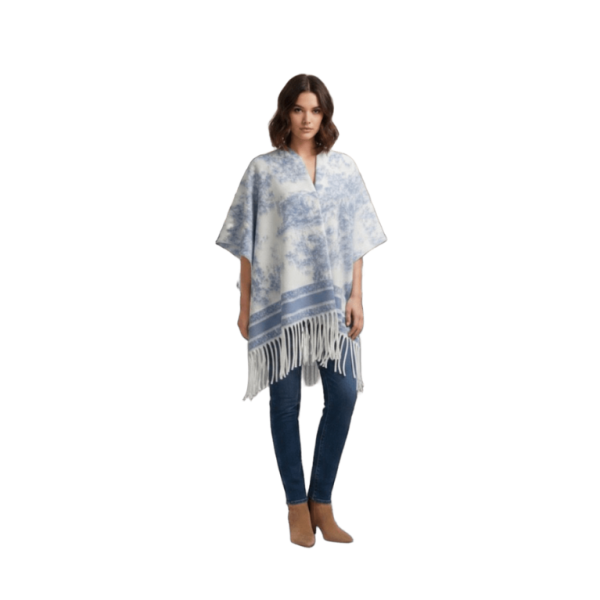 Poncho Femme Imprimé Toile de Jouy Bleu Ciel