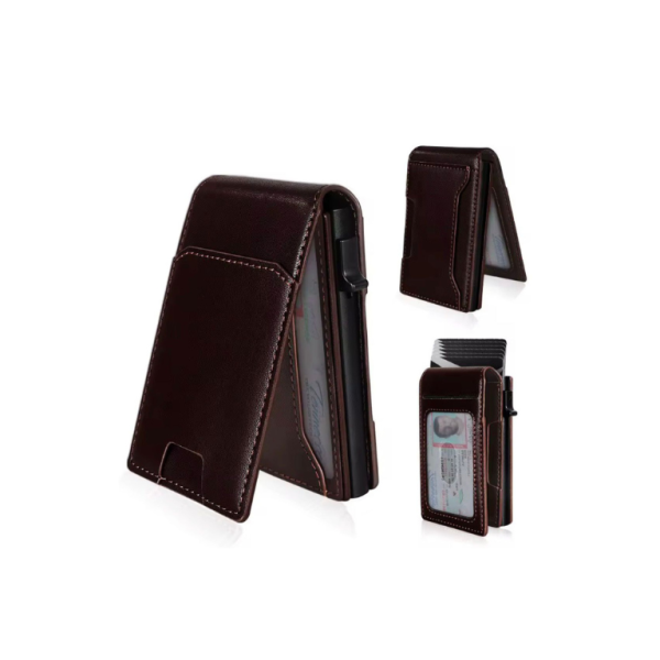Portefeuille Minimaliste en Cuir avec Protection RFID et Porte-Cartes Automatique