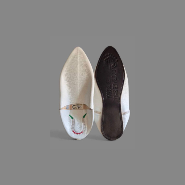 Babouche Homme Cuir Blanc