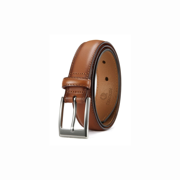 Ceinture Homme Cuir Véritable Camel - Boucle Argentée Classique
